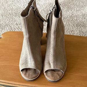 TOMS Taupe Perforated Peep-Toe Ankle Mules
